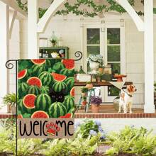12 X 18 Inch Watermelon Summer Garden Flag, Double-Sided Outdoor, Black Cat Welcome Flag, For Outdoor Yard