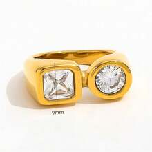 VKHK 1 Piece 18K Gold Plated Stainless Steel Round & Square Zirconia Decor Single Ring, Suitable For Men & Women, Daily & Wedding Wear, Gift - Diamond Ring - View 6