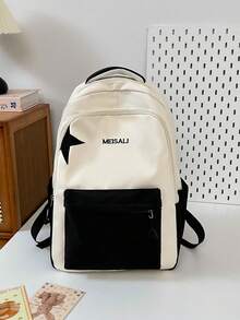 High Capacity Color Block Backpack, Lightweight Reduce Burden Double Shoulder Bag, Fashionable & Versatile School Bag - A - View 13