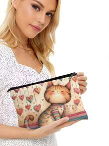 1 Pc Funny Cats Pattern Cosmetic Bag, Funny Cat Toiletry Bag, Portable Travel Storage Bag Women Bags, Summer Bag, Festival Bags, Makeup Bags, Purse, School Bags Graduation Back To School Supplies