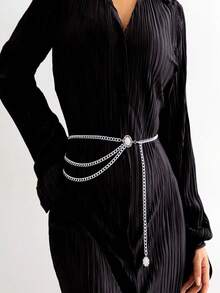 1 Peça Corrente de Cintura Vintage de Estilo de Rua Metálica Oca Multicamadas, Verão, Escola, Outono, Halloween