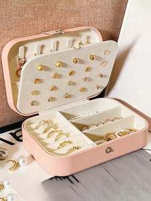 1 件便携式珠宝盒、珠宝收纳盒、配饰整理盒、多层珠宝架、适用于项链、戒指、耳环、手镯、美甲、 PU 材质亲肤、送给妈妈、女朋友、妻子、最好的朋友、旅行伴侣的绝佳礼物、存放项链、戒指、耳环、珠宝配饰、婚礼装饰、节日礼物、母亲节礼物，适合女性收纳整理器旅行必需品返校宿舍收纳