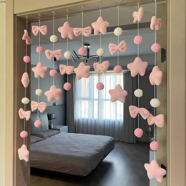 7/9 Pieces, Warm And Cute Pink Heart-Shaped Door Curtain Room Hanging Decoration, Bedroom Room Partition Cover, Home Decoration Hanging, Room Decoration, Suitable For Weddings And Birthday Parties, Party Decoration