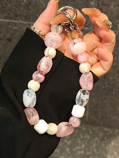 亚克力串珠手机吊饰带椭圆形外星人设计手机链复古韩国时尚手机挂绳钥匙扣包耳机吊坠配件礼物送给母亲、家人、朋友、生日、节日手机链