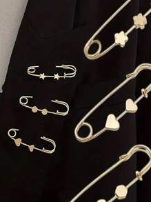 5pcs Golden Vintage Brooch Pin Set, Adjustable Waist Safety Pins, For Dresses And Jeans Clothing Decoration Dress Accessories Pin For Clothes Bag Charm School