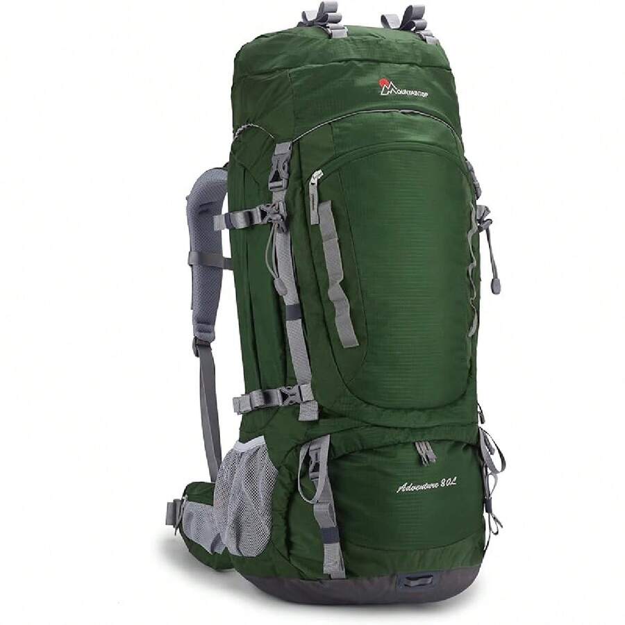 Hiking Backpack 80L Waterproof Mountaineering Backpack Large Camping Trekking Rucksack Multifunctional Climbing With Rain Cover - Green - View 1