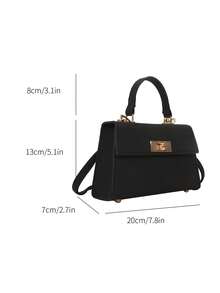 Fashionable Solid Color PU Embossed Flap Metal Closure Handbag - Black - View 4
