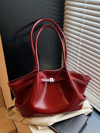 1pc High-Quality Fashion Dumpling Shaped Large Capacity Shoulder Tote Bag, Casual Commuting Hand Bag, Minimalist Retro Handbag With Belt Buckle, Suitable For Girls, Women, College Students, Office Workers, Great For Work, Business, Commuting, School