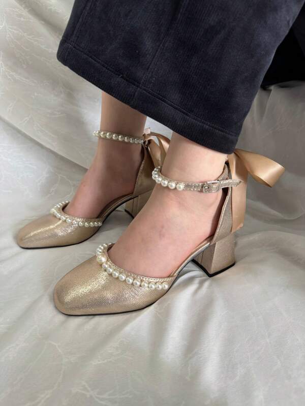 Zapatos planos de moda para mujer, tipo chino bohemio con lazo y perla, adecuados para fiesta, boda y todas las estaciones