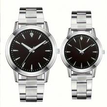 Set de 2 relojes de cuarzo con correa y esfera metálica - Apropiados para ocasiones de negocios y casual, gran regalo para hombres y mujeres