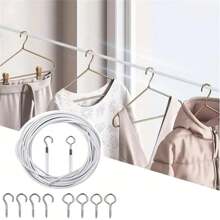 1 Paquete de Alambre para Cortinas de Red Color Blanco, Kit de Cable Colgante para Ventana de 3/5 Metros, Cuerda de Cortina con Ganchos Adhesivos para Barra de Cortina