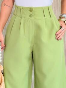 YING ZI Stone Mode Formal Tailored Wide Leg Trousers - Olive Green - View 3
