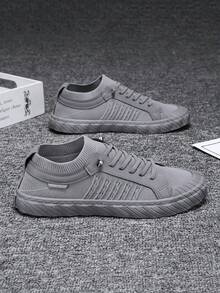 أحذية رياضية كورية عصرية للرجال، أحذية بيضاء تنفس أنيقة، أحذية لوح التزلج مسطحة، أحذية متعددة الاستخدامات - رمادي - مشاهدة 3