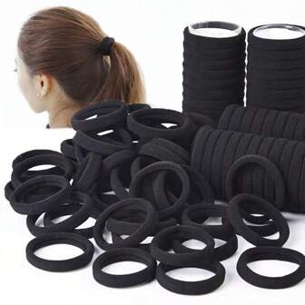 10 pezzi/50 pezzi/100 pezzi Accessori per capelli eleganti, alla moda e minimalisti per donne, pratici e convenienti, elastici neri casual da strada, scrunchies senza cuciture, fasce per capelli in gomma, 4 cm/1,57 pollici, accessori per capelli neri, per decorazione casa/bagno, decorazione autunnale, ritorno a scuola