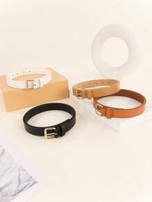 4pcs/Set Simple Design PU Leather Belt With Classic Buckle, Casual & Elegant For Jeans And Jackets - Multicolor - View 14