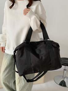 The New Fashion Classic Joker Solid Color Nylon Waterproof Fabric With Large Capacity And Double Handle Letter Pattern Decoration Design Is Suitable For Traveling And Fitness. Graduation - Black - View 5