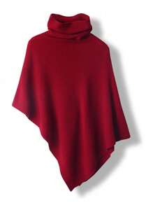 1 pièce Poncho en laine de mérinos 100% pour femmes, châle ample tricoté avec col roulé, cape asymétrique surdimensionnée