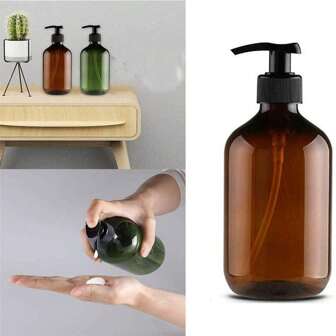 Bouteille de distributeur de savon en plastique ambre vide avec pompe 16 onces, récipient rechargeable pour savon à main, savon à vaisselle, lotion, design classique et fonctionnel pour une utilisation dans la cuisine et la salle de bain