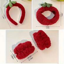 Conjunto de accesorios para el cabello de mujer, diadema de felpa roja con diseño de fresa linda para que las mujeres se apliquen mascarillas faciales, diadema para el cabello para el baño, maquillaje en el hogar, decoración de otoño, de vuelta a la escuela