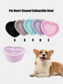 PETSIN 1pc Heart-Shaped Silicone Anti-Spill Pet Bowl, Foldable Portable Pet Food Water Feeding Bowl, Pet Supplies Water Bottle Camping