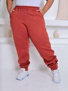 Women's Plus Size Sweatpants - 亮橙色 - 查看 2