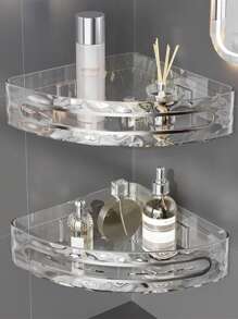 1 pieza Estantería de esquina para ducha, para almacenamiento de champú, acondicionador y jabón, diseño de drenaje rápido, instalación sin taladrar, apta para baño, cocina, accesorio de almacenamiento multifuncional para el baño, decoración del hogar, organizador de baño, decoración de otoño, de vuelta a la escuela