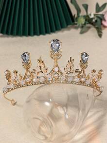 1 件装女孩公主皇冠头饰，儿童水晶皇冠发饰，适合生日派对、表演 - 金色 - 查看 3