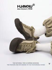 HUANQIU 2025 New Men's Shoes Hiking Shoes Men's Sports Shoes Chunky Sneakers Mesh Breathable White Shoes Versatile Light And Comfortable Lace-Up Soft-Soled Casual Shoes Running Shoes Khaki Four Seasons Shoes - Khaki - View 8
