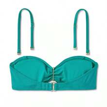Women's High Shine Center Front Hibiscus Detail Bandeau Bikini Top - Wild Fable™ Teal Green - 1 - View 7