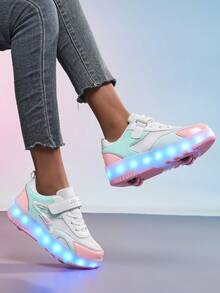 LED发光轮滑鞋，四轮两用轮滑鞋，时尚LED灯户外儿童鞋，轻便休闲运动滑板鞋，适合男孩和女孩 - 薄荷綠 - 查看 7