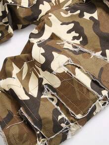 Teen Boy Creative Fringed Layered Camo Print Denim Shorts - Multicolor - View 3