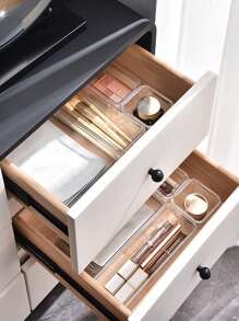 1pc/5 Packs Adjustable Drawer Organizers - Clear Plastic Storage Bins With Customizable Compartments For Makeup, Jewelry, Utensils | Multi-Purpose Vanity & Bathroom Organizer, Kitchen Drawer Dividers, Office Supplies Storage Solutions (Space-Saving )
