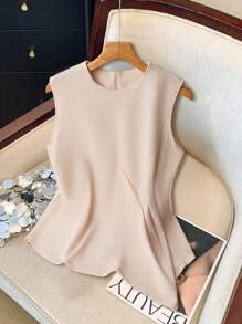 Top sin mangas de cuello redondo unicolor elegante para mujer