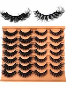 14 Pairs Luxury 3D Faux Mink Eyelashes - Thick, Fluffy And Elegant D Curl False Lashes, Natural Looking Fake Lashes With Wise Stripes, Fluffy Cat Eye Lashes, Suitable For Bold Eye Makeup, Reusable, For Beginners, Suitable For All Occasions - 眼尾拉長款 - 查看 2