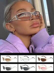 1 件装金属 Y2k 辣妹风格银色时尚眼镜