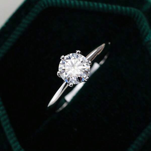 1 pièce Bague diamant classique de luxe pour femme, couleur D VVS1 Moissanite, plaqué or 18K en argent sterling 925, convient pour mariage, fiançailles, anniversaire, cadeau avec boîte-cadeau
