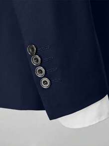 3pcs Men's Solid Color Long Sleeve Suit Jacket, Sleeveless Front Button Top, And Pants 3 PiecesSuit Set