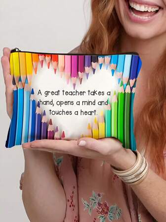 Det krävs ett stort hjärta för att forma små sinnen regnbågsmönster sminkväska, rese-necessär för lärare, sminkväskor, pennväska, pennfodral för skolan, pappersmaterialväska, present till lärare dag, examen sminkväska