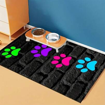 1pc Paw Print Pad, Dog & Cat Small Animal Feeding Mat, Durable Non-Slip, Water Absorbent & Stain-Resistant, Ideal For Cats - Pet Food &Water Bowl Placemat For Home Decor, Kitchen Floor Mats, Pet Accessories, Ideal For Pets