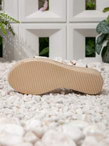 Women's Lace Decorated Thick Sole Canvas Wedge Heeled Ankle Strap Sandals, Bohemian Style, 2025 New - White - View 7