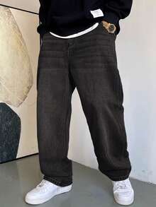 1pc Men's Casual Washed Loose Straight Leg Wide-Leg Jeans, Japanese Style Versatile