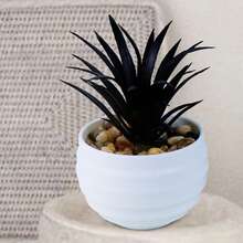 1 件黑色迷你人造盆栽植物配白色花盆，多功能家居桌面装饰，适合万圣节、圣诞节、世界地球日、伊斯兰新年 - 无需电池 - 白色花盆 - 查看 9