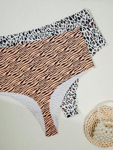 7pcs/Set Plus Size Seamless G-String Panties, Sexy & Fashionable Casual Comfortable Home-Wear Solid Color & Leopard Print, Gift For Birthday, Valentine's Day, Christmas, Halloween - Multicolor - View 7