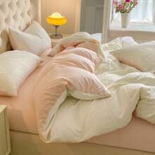 4pcs,4pcS (1 Duvet Cover+1 Bed 4pcs,(1 Duvet Cover+1 Bed Sheet+2 Pillowcases),Milk White+Powder,Jacquard Solid Color Matching Series, Soft And Comfortable, Simple And Elegantbedding,Soft FlanneFabric,Warm,Washable,Antibacterial, Suitable ForBedroom,Guest Room, DormitoryUnisex,4-Season Use
