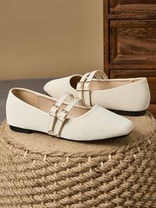 WHDXY Women's Fashion Flats, Square Toe Ballerina Slip-On Casual Shoes, Suitable For Jeans, Work Outfits - 白色 - 查看 6