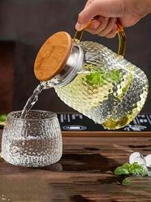 1pc Wholesale Glass Water Pitcher With Rice Pattern, Large Capacity Cold Water Jug, Heat-Resistant Tea Cup Set For Home Use