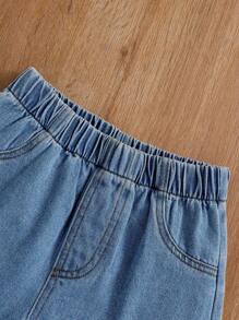 Tween Girl Casual  Butterfly T-Shirt + Short Light Blue Denim Shorts