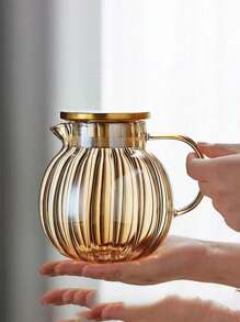 1pc Pumpkin Striped Colorful Glass Cold Water Pitcher For Living Room, Borosilicate Glass Lemon Tea Pot, Home Use