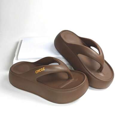 Women's Thick Sole Flip Flops, Slip Resistant, Comfortable For Beach, Vacation And Outdoor Wear, Odor-Free, Fashionable Solid Color Simple Style