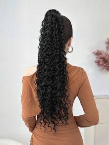26 Inch Wavy Curly Elastic Claw Ponytail Hair Extensions, Heat Resistant, Black - Black - View 4